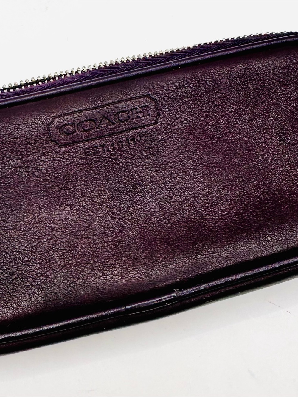 Coach Purple Leather Cosmetic Bag Wristlet Pouch EST 1941